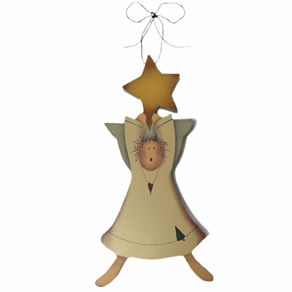 Precious Angel Christmas Ornament Holding Star Holiday Decorations Cream Blue